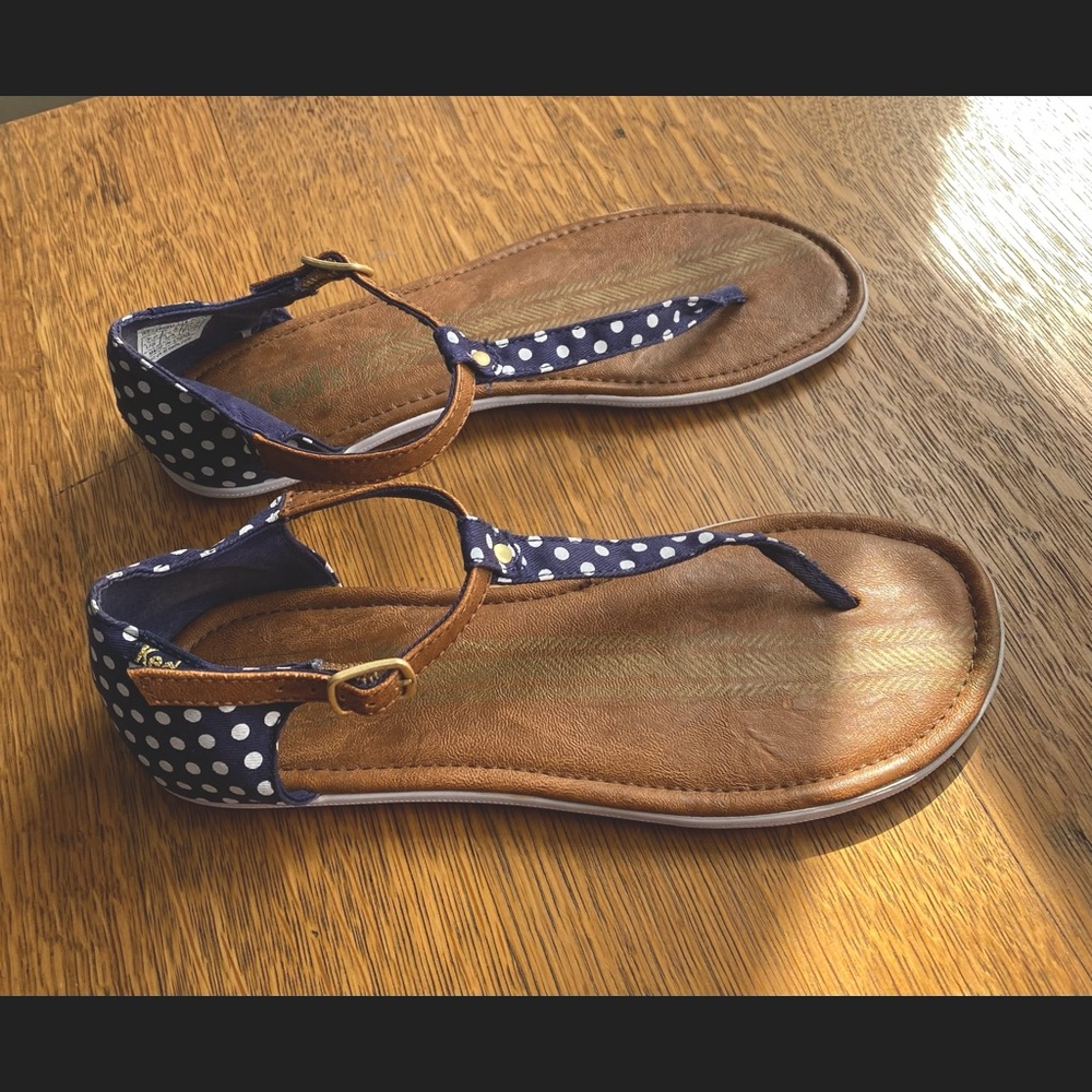 Keds sandals. Navy with white polka dots.